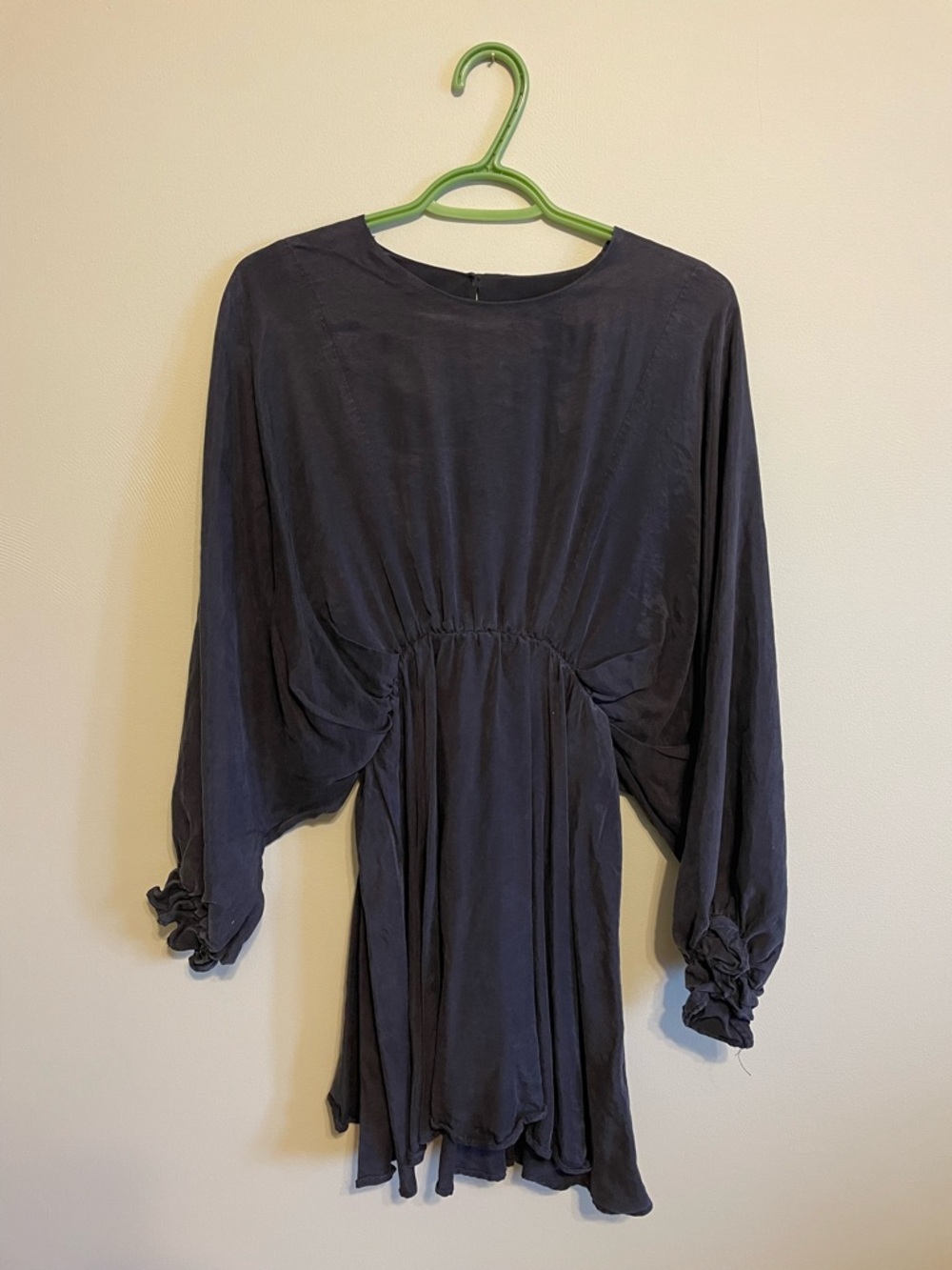 Zara Dark Navy Long-Sleeve Gathered Waist Dress